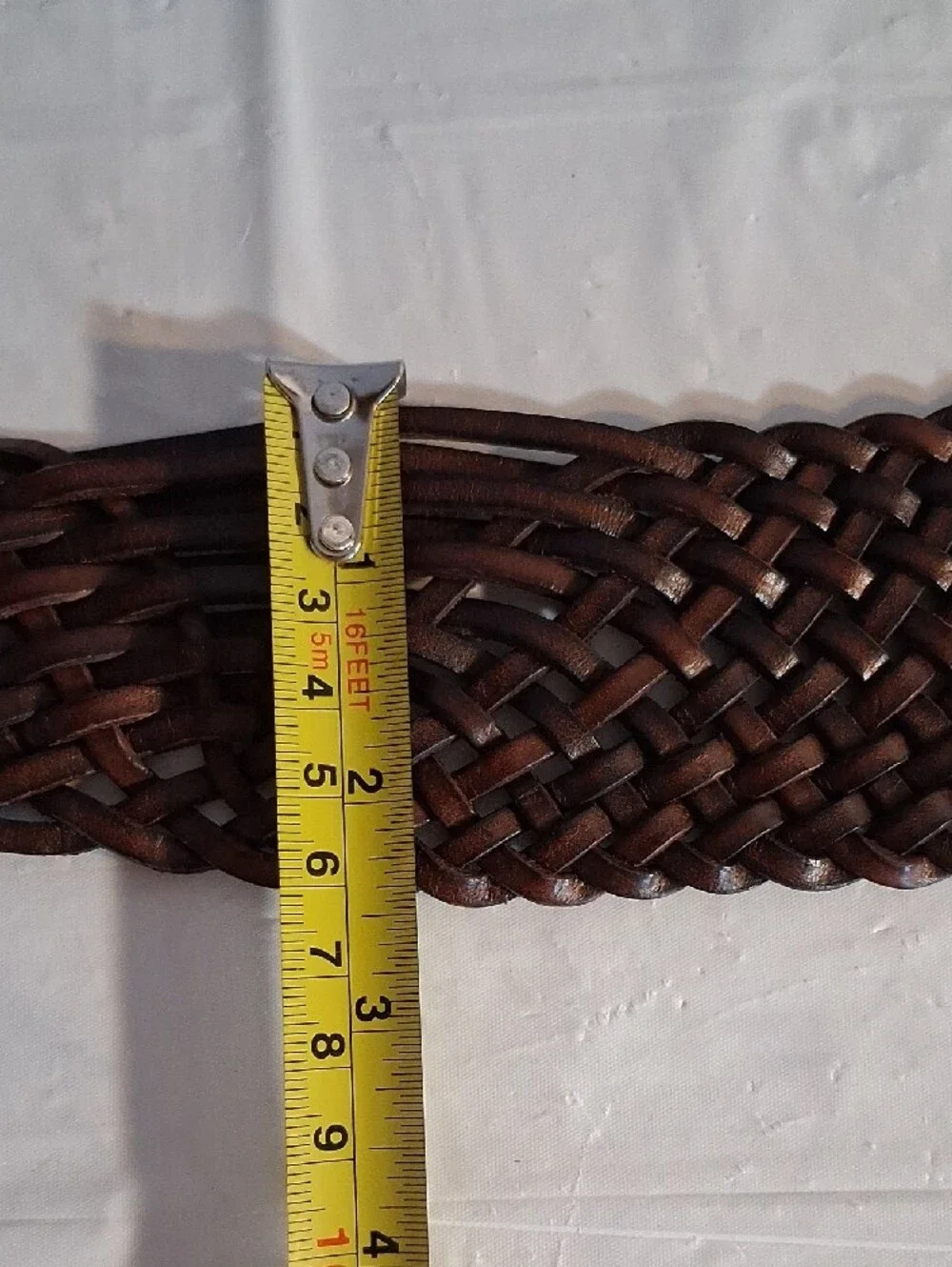 Fossil Woven Brown Leather Belt with Brass Ring Buckle